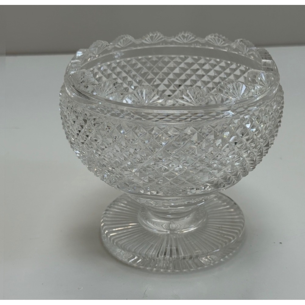 Waterford Vintage Cut Glass Rose Bowl Diamond Pattern Scalloped Rim Footed